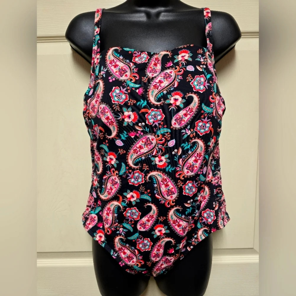 Lands' End Women's Plus Size Smocked Square Neck One Piece Sz1XL